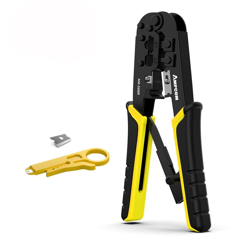 AMPCOM rj45 crimper RJ11 RJ45 Crimping Tool Ethernet Network LAN Cable Crimper Cutter Stripper Plier for 6P 8P RJ-11/RJ-12 RJ-45