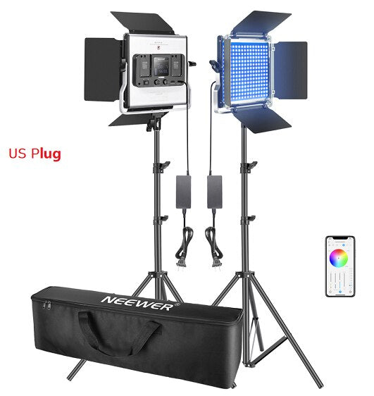 Neewer 2 Packungen 660 RGB-LED-Licht mit APP-Steuerung, Foto-Video-Beleuchtungsset mit Ständern und Tasche