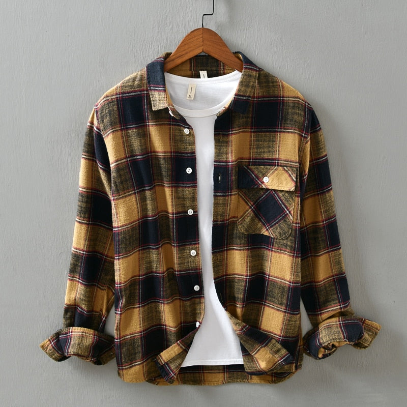 New Autumn plaid shirt men 100% cotton long sleeve fashion tops for man casual slim fit shirts high quality clothing 837