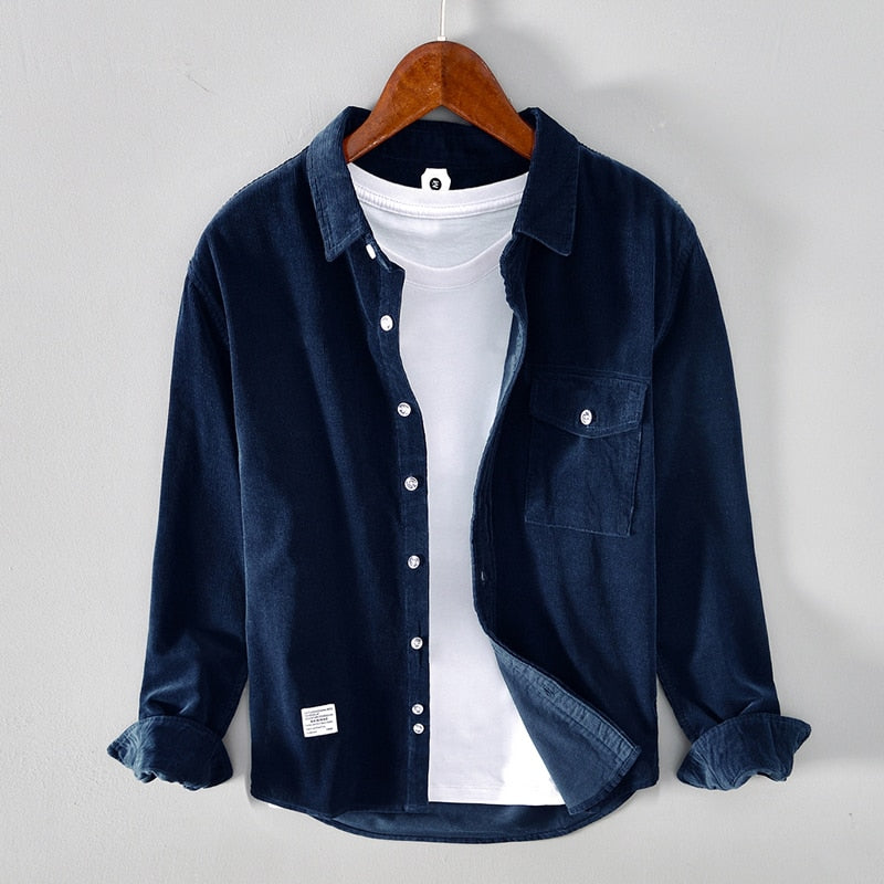 Nueva camisa de bolsillo de otoño para hombre, 100% informal de algodón de alta calidad, camisetas suaves para mantener el calor, ropa sólida para hombre, camisa para hombre 5080