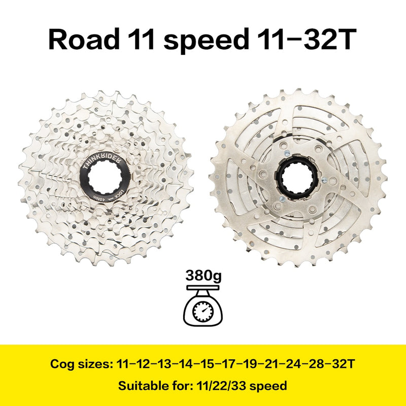 ThinkRider Road Bike 9 10 11 Speed ​​Velocidade 28T/32T Cassette de bicicleta Freewheel MTB Sprocket para SHIMANO A1 X7 X5