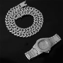Halskette + Uhr + Armband Hip Hop Miami Curb Kubanische Kette Goldfarbe Iced Out Gepflasterte Strasssteine ​​CZ Bling Rapper Für Herrenschmuck