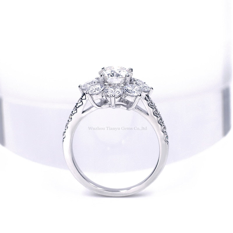 Tianyu Edelsteine ​​925 Silber Sonnenblume Ehering 1,0 ct / 0,5 ct Moissanites Diamant Damen Fingerringe 18 Karat vergoldet Klassischer Schmuck