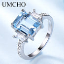 UMCHO Blauer Topas Edelstein Ringe für Frauen Echter 925er Sterling Silber Aquamarin Ring Romantische Hochzeit Verlobung Feiner Schmuck