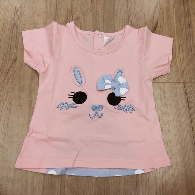 Ropa para niños 2021 verano 100% algodón blanco rosa dibujos animados gato punto Bowknot Patchwork manga corta Camiseta de cuello redondo para niñas