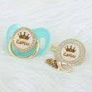 MIYOCAR Personalisierter rosaroter Kronenname Bling-Schnuller und Schnullerclip BPA-freier Dummy-Bling, einzigartiges Design PCG-1