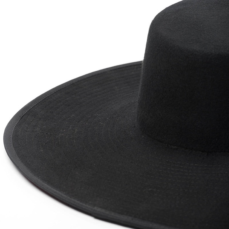 FEDORA de lana de dos tonos con empalme de ala ancha UNISEX clásico, sombreros cálidos de invierno de ala ancha para mujer, sombrero de vestir Derby de Iglesia para mujer rojo y negro