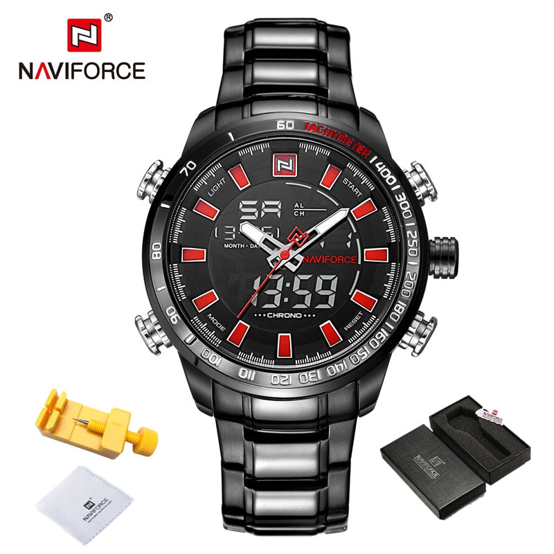 NAVIFORCE Luxury Brand Mens Watches Military Sport Digital Quartz WristWatch For Men Stainless Steel Waterproof Big Clock Male