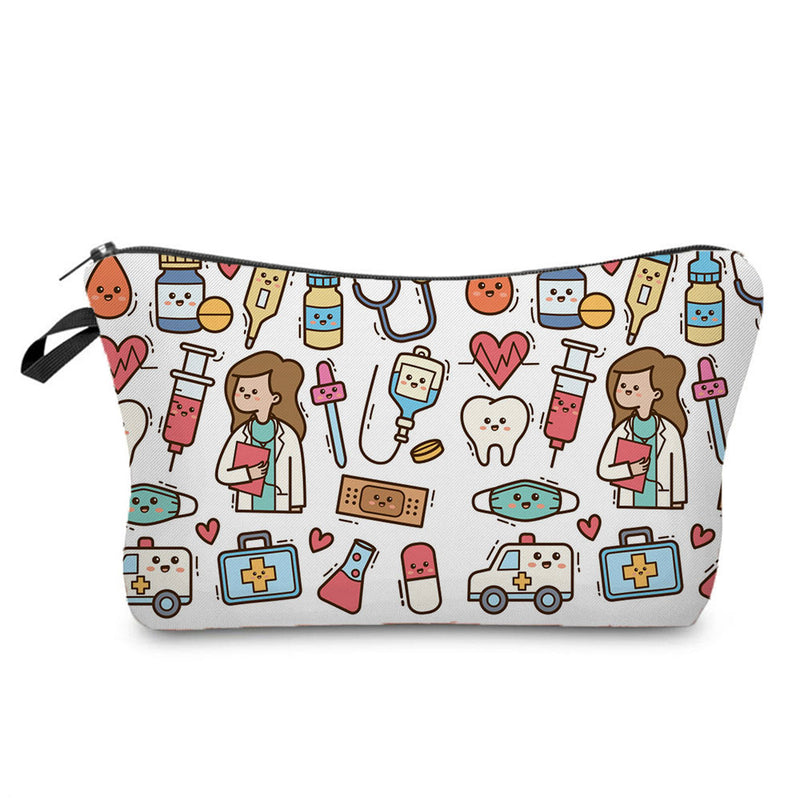 Cartoon Ladies Nurse Printed Cosmetic Bags Foldable High Capacity Women Makeup Bag Eco Reusable Storage Bag Chic Pencil Case