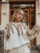 Aproms Korean Fashion Khaki Stripes Print Loose Sweaters Women Winter Hip-Pop Long Pullovers Streetwear Outerwear 2022