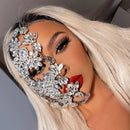 Stonefans Mode Halloween Halbgesichtsmaske Strass Schmuck für Frauen Bling Silber Farbe Blatt Gesichtsmaske Kristall Tanz Schmuck