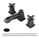 EZANDA - Grifo para lavabo de baño de 2 manijas de latón con desagüe y líneas de suministro de metal, bronce aceitado