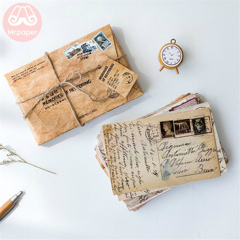 Mr.Paper 30 unids/caja Retro recuerdos de restauración postal estilo Vintage papelería creativa escritura postales de regalo de felicitación