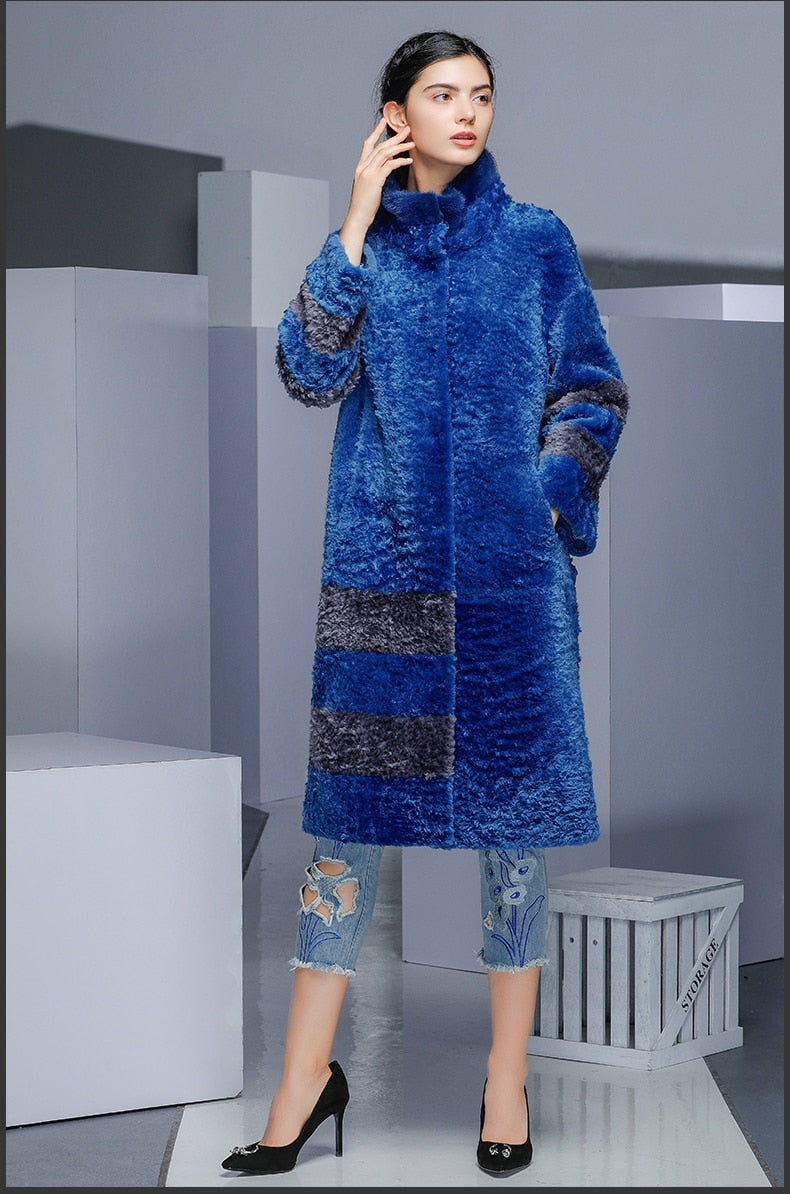 Abrigos de piel de invierno personalizables para mujer abrigo de piel de visón de cuero de oveja largo cálido abrigo de piel de visón Real de cuello alto para mujer