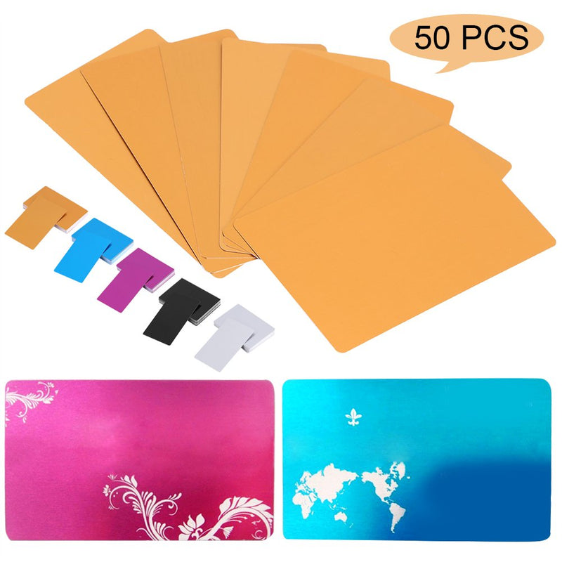 50 Uds. De tarjetas de visita de Metal, tarjetas en blanco de aleación de aluminio para grabado láser de cliente, tarjetas de regalo DIY, 7 colores opcionales (dorado)