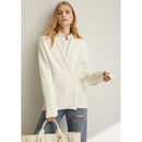 Amii Damen Frühling Pine Ribbon Knitting Wool Coat New Solid Full Sleeves Belt Vneck Sweater 11940411