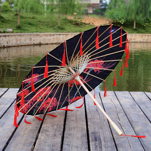 Seidentuch Spitze Regenschirm Frauen Kostüm Fotografie Requisiten Tasseled Regenschirm Garniert Chinesischer Klassischer Ölpapier Regenschirm Sonnenschirm