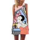 ECOBROS 2020 Neue Frauen Sommerkleid beiläufige ärmellose Lose Blumendruck Minikleider plus Größe Frau Kleidung Kleid Vestidos