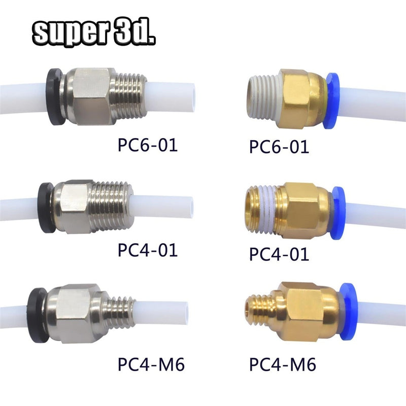 2 Stück pneumatische Anschlüsse für 3D-Drucker Teile Bowden-Schnellverbinder Kupplung 1,75 / 3 mm Rohr pc4 m6 m10 Fittings PTFE-Schlauch 2 / 4 mm
