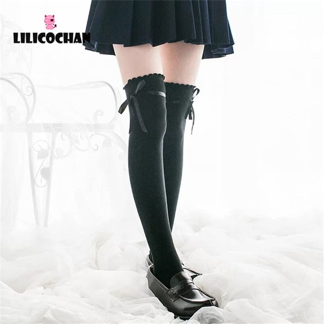 Womens Anime Cosplay Lolita Maid Girls Lace Top Thigh High Socks Over Knee Leg Warmer Leggings Sexy Cotton Stocking Accessories