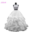 Luxury Crystals Two Pieces Ball Gown Quinceanera Dresses O-Neck Beaded Open Back Pageant Gown Long Tiered Organza Sweet 16 Dress