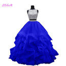Luxury Crystals Two Pieces Ball Gown Quinceanera Dresses O-Neck Beaded Open Back Pageant Gown Long Tiered Organza Sweet 16 Dress