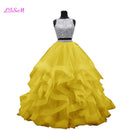 Luxury Crystals Two Pieces Ball Gown Quinceanera Dresses O-Neck Beaded Open Back Pageant Gown Long Tiered Organza Sweet 16 Dress
