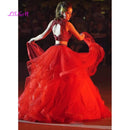 Luxury Crystals Two Pieces Ball Gown Quinceanera Dresses O-Neck Beaded Open Back Pageant Gown Long Tiered Organza Sweet 16 Dress