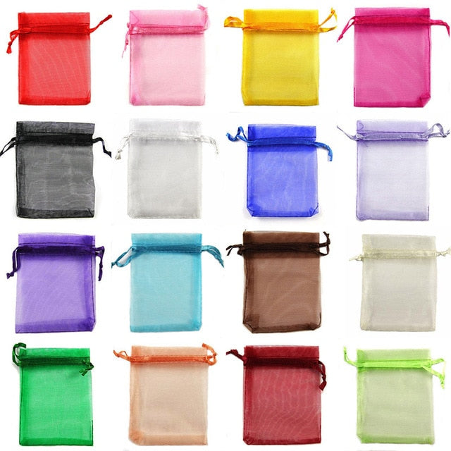 50 Uds. Bolsa de Organza, embalaje de joyería, regalo, dulces, boda, fiesta, Goodie, bolsas de recuerdo, bolsas dibujables, bolsas de dulces para regalo