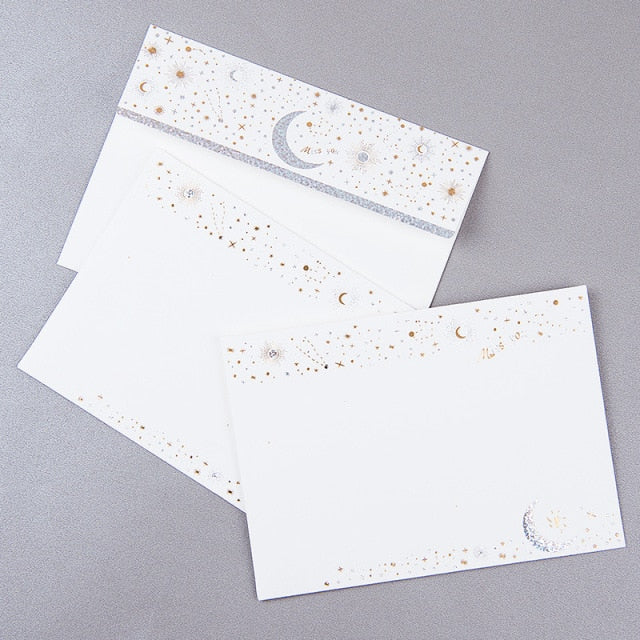 Vintage Paper Letter Europe Type High-end Bronzing Starry Moon Blessing Letter with Envelope Writing Paper Office Stationery