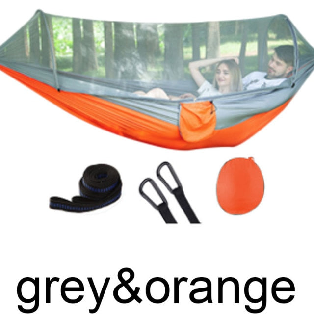 Hamaca de paracaídas con mosquitera para exteriores, hamaca portátil para acampar, cama colgante para dormir, columpio para dormir de alta resistencia, 250x120cm