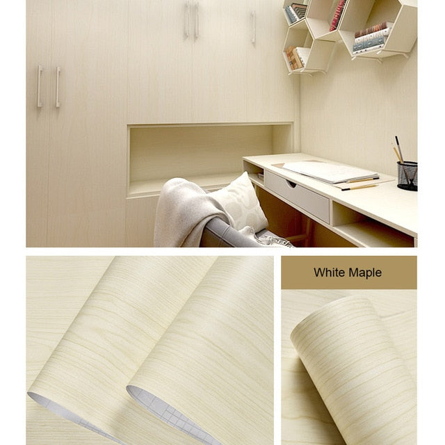 PVC Waterproof Self Adhesive Wallpaper Roll Furniture Cabinets Vinyl Decorative Film Wood Grain Stickers For Diy Home Decor