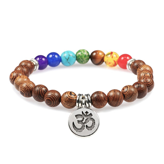 Hot Men Bracelet Wooden Beads Cross 7 Chakra  Healing Balance Onyx Bracelets&amp;Bangles Owl Prayer Reiki Buddha Women Jewelry Homme