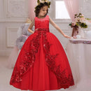 New 2020 Girls'Back Hollow Flower Dress Flower Boy High-End-Hochzeitskleid Elegantes Blumen-Spitzen-Bankettkleid für Mädchen