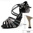 WUXIJIAO Frauen Party Tanzschuhe Satin Glänzende Strasssteine ​​Weicher Boden Lateinische Tanzschuhe Frau Salsa Tanzschuhe heel5CM-10CM