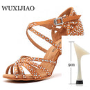 WUXIJIAO Frauen Party Tanzschuhe Satin Glänzende Strasssteine ​​Weicher Boden Lateinische Tanzschuhe Frau Salsa Tanzschuhe heel5CM-10CM