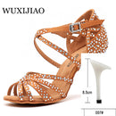 WUXIJIAO Frauen Party Tanzschuhe Satin Glänzende Strasssteine ​​Weicher Boden Lateinische Tanzschuhe Frau Salsa Tanzschuhe heel5CM-10CM