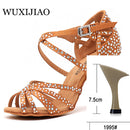 WUXIJIAO Frauen Party Tanzschuhe Satin Glänzende Strasssteine ​​Weicher Boden Lateinische Tanzschuhe Frau Salsa Tanzschuhe heel5CM-10CM