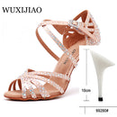 WUXIJIAO Frauen Party Tanzschuhe Satin Glänzende Strasssteine ​​Weicher Boden Lateinische Tanzschuhe Frau Salsa Tanzschuhe heel5CM-10CM