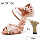WUXIJIAO Frauen Party Tanzschuhe Satin Glänzende Strasssteine ​​Weicher Boden Lateinische Tanzschuhe Frau Salsa Tanzschuhe heel5CM-10CM