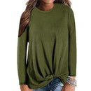 Plus Size Chic Lady Solid Color O-Ausschnitt Langarm geknotet Strickpullover Top