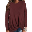 Plus Size Chic Lady Solid Color O-Ausschnitt Langarm geknotet Strickpullover Top