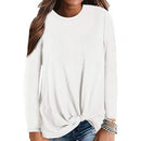Plus Size Chic Lady Solid Color O-Ausschnitt Langarm geknotet Strickpullover Top