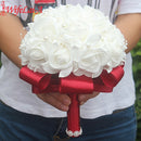 Günstige PE Rose Brautjungfer Hochzeit Schaum Blumen Rose Brautstrauß Band Gefälschte Hochzeit Bouquet de Noiva Customized