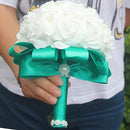 Günstige PE Rose Brautjungfer Hochzeit Schaum Blumen Rose Brautstrauß Band Gefälschte Hochzeit Bouquet de Noiva Customized