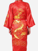 Marineblauer chinesischer Satin-Seiden-Bademantel mit Stickerei, Kimono-Bademantel, Drache, Größe SML, XL, XXL, XXXL, S0008
