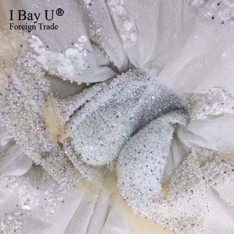 Wunderschönes Ballkleid 2020 Brautkleid mit Perlenstickerei und zarten, luxuriösen, neuen, langen Ärmeln, elfenbeinfarbene Brautkleider