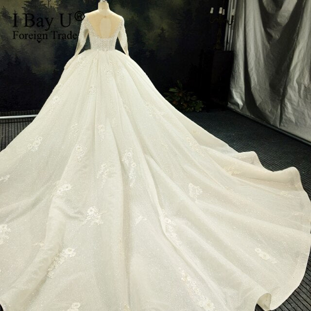 Gorgeous Full Pearl Beading Ball Gown 2020 Wedding Dress With Delicate Luxury New Long Sleeves Ivory Color Wedding Dresses