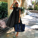 Z-ZOUX Damen Kleid Kurzarm Plissee Lange Kleider Mode Böhmisches Kleid Solide Lose Sommerkleider Übergröße Weiß Schwarz Neu