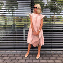 Z-ZOUX Damen Kleid Kurzarm Plissee Lange Kleider Mode Böhmisches Kleid Solide Lose Sommerkleider Übergröße Weiß Schwarz Neu